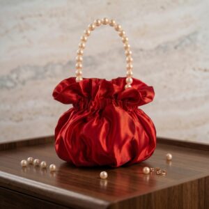Home Red Satin Pearl Clutch Bag for Women luxury party handbag