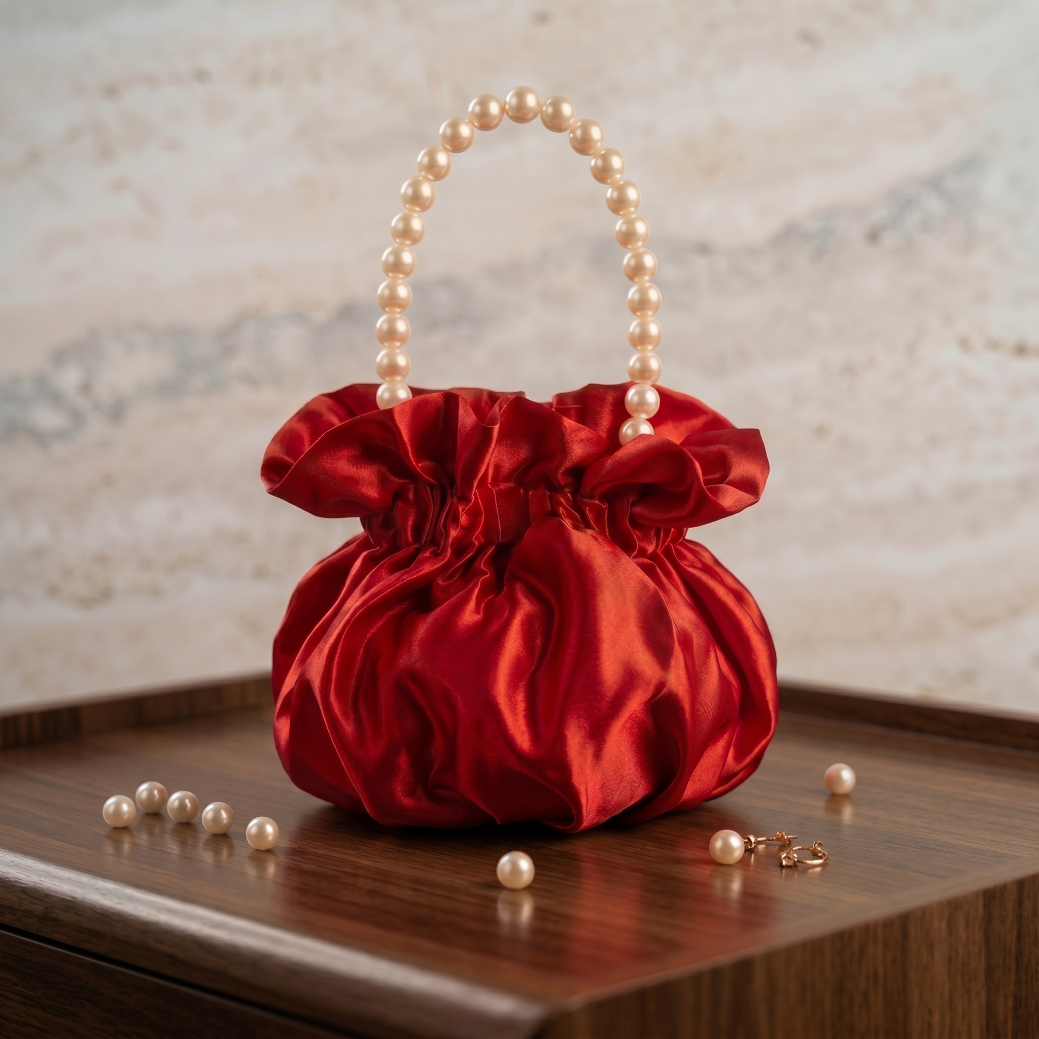 Red Satin Pearl Clutch Bag for Women luxury party handbag