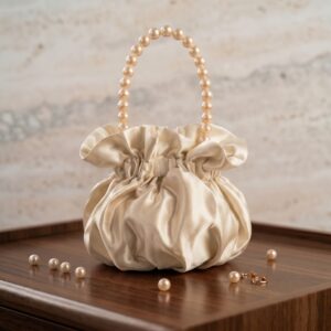 Home Moonlit Satin Pearl Clutch Bag for Women
